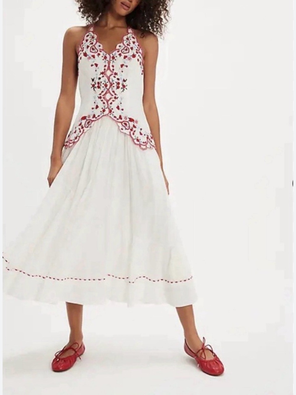 FREE PEOPLE Valenciana midi dress Embroidered Bodice